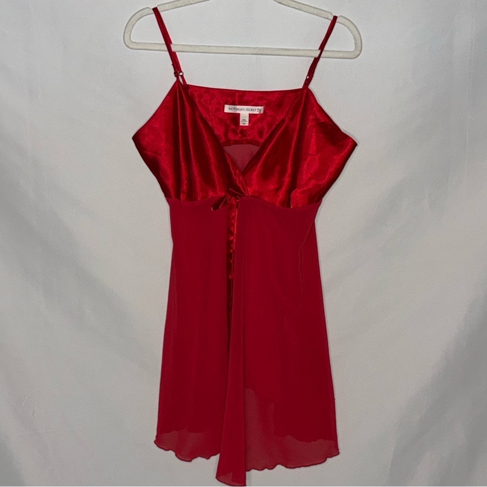 Victoria’s Secret Vintage Red Satin Sheer Lace Babydoll Women’s Size Large EUC